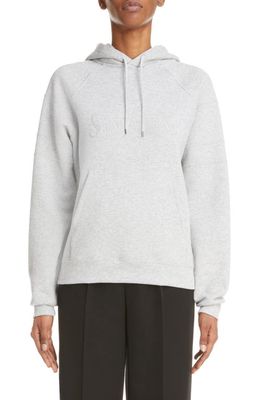 Saint Laurent Embroidered Logo Cotton Blend Hoodie in Gris Chine