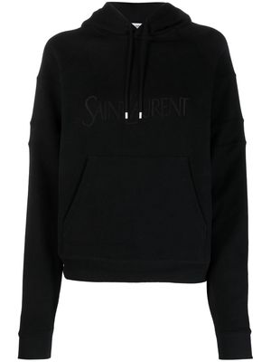 Saint Laurent embroidered-logo cotton hoodie - Black