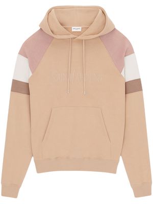 Saint Laurent embroidered-logo cotton hoodie - Neutrals