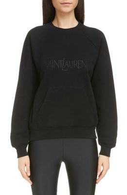 Saint Laurent Embroidered Raglan Sleeve Sweatshirt in Black