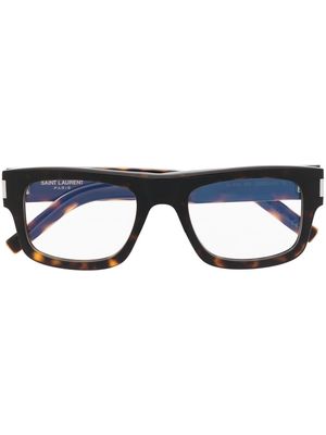 Saint Laurent Eyewear logo tortoiseshell-detail glasses - Brown