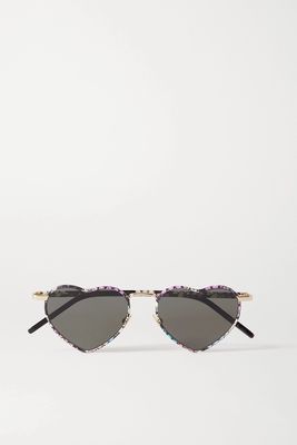 SAINT LAURENT Eyewear - Loulou Heart-shaped Snake-print Acetate And Gold-tone Sunglasses - One size