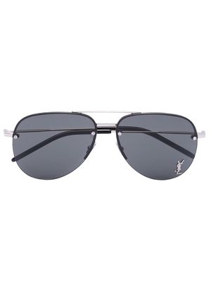 Saint Laurent Eyewear monogram-plaque pilot-frame sunglasses - Silver