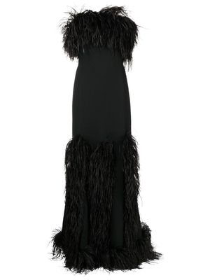 Saint Laurent faux-feather strapless gown - Black