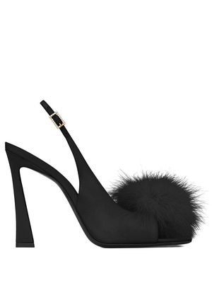 Saint Laurent faux-fur detail 110mm sandals - Black