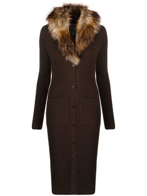 Saint Laurent faux-fur detail cardigan dress - Brown