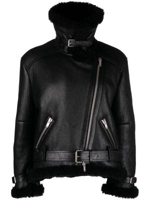 Saint Laurent faux-fur trim leather jacket - Black