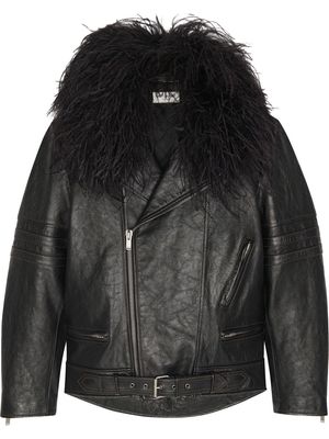 Saint Laurent feather-trimmed leather jacket - Black