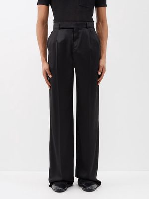 Saint Laurent - Flared Silk Trousers - Mens - Black
