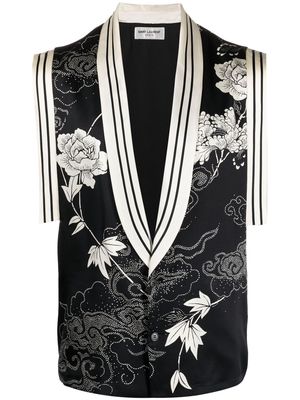 Saint Laurent floral embroidered silk waistcoat - Black