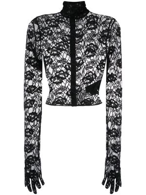 Saint Laurent floral-jacquard point d'esprit tulle blouse - Black