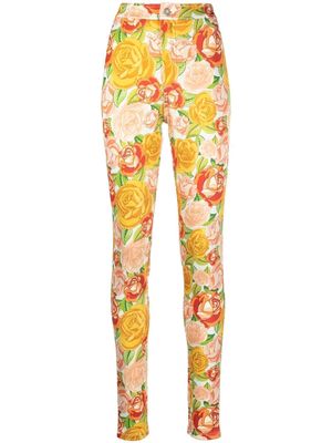 Saint Laurent floral-print high-waist trousers - Orange