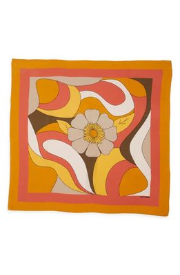 Saint Laurent Floral Print Silk Scarf in Tangerine/Multicolor