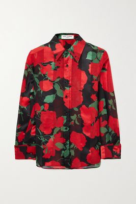 SAINT LAURENT - Floral-print Silk-twill Shirt - Red