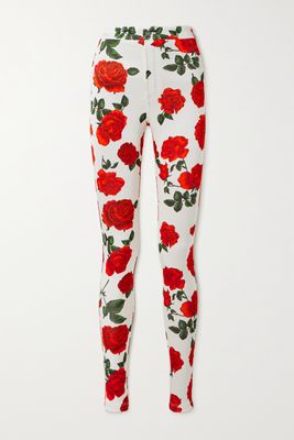 SAINT LAURENT - Floral-print Stretch-jersey Leggings - Red