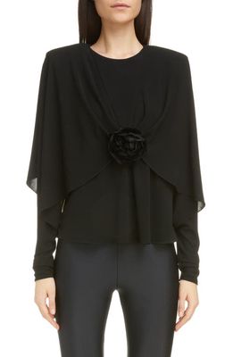 Saint Laurent Flower Detail Crepe Jersey Top in Black