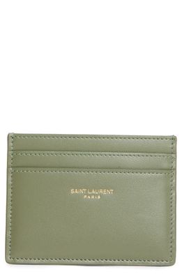 Saint Laurent Foil Stamped Calfskin Leather Card Case in 3317 Light Sage