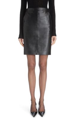 Saint Laurent Front Seam Lambskin Leather Pencil Skirt in Black