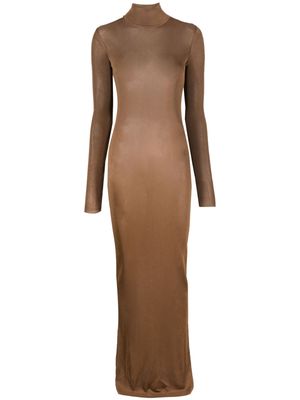 Saint Laurent funnel-neck long-sleeve dress - Brown
