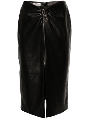 Saint Laurent gathered leather midi skirt - Black