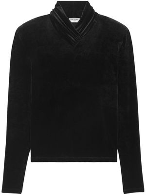 Saint Laurent gathered-neckline velvet top - Black
