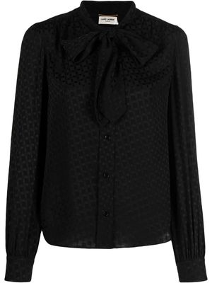 Saint Laurent geometric pussy-bow blouse - Black