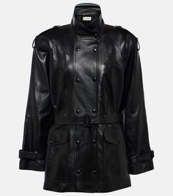 Saint Laurent High-neck belted leather jacket