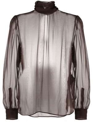 Saint Laurent high-neck blouse - Brown