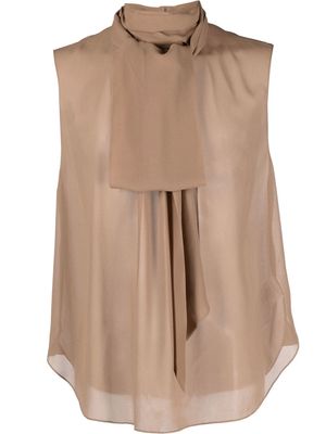 Saint Laurent high-neck sleeveless silk shirt - Brown