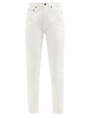 Saint Laurent - High-rise Distressed-cuff Cropped Jeans - Womens - White