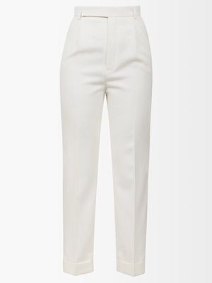 Saint Laurent - High-rise Pleated Wool-crepe Tailored Trousers - Womens - Cream
