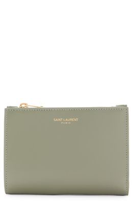 Saint Laurent Joan Leather Compact Wallet in Light Sage