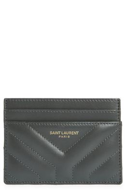 Saint Laurent Joan Quilted Leather Card Case in Storm