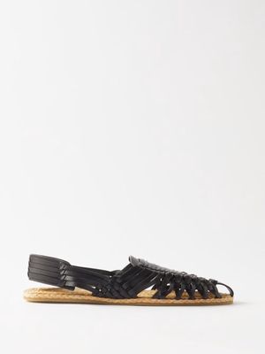 Saint Laurent - Jute-lined Braided-leather Sandals - Mens - Black