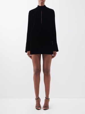 Saint Laurent - Keyhole-front Velvet Mini Dress - Womens - Black
