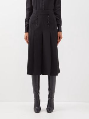 Saint Laurent - Knife-pleat Wool-twill Long Culottes - Womens - Black