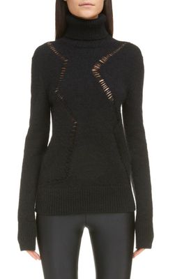 Saint Laurent Lace Detail Wool & Mohair Turtleneck Sweater in Black
