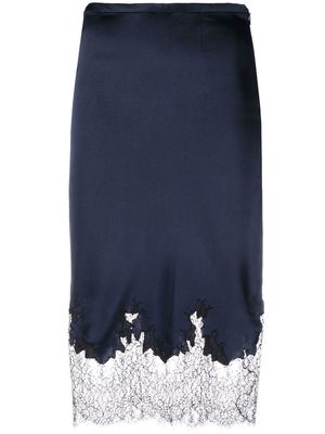 Saint Laurent lace-trim knee-length skirt - Blue