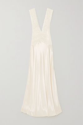 SAINT LAURENT - Lace-trimmed Silk Maxi Dress - White
