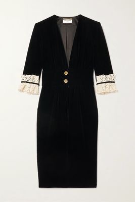 SAINT LAURENT - Lace-trimmed Velvet Dress - Black