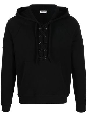 Saint Laurent lace-up organic-cotton hoodie - Black