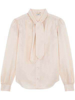 Saint Laurent lavallière-neck silk-satin blouse - White