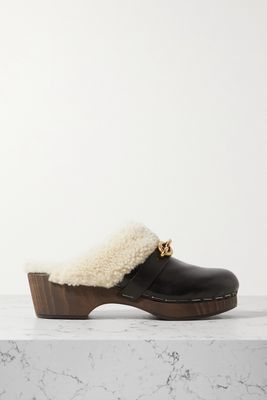 SAINT LAURENT - Le Maillon Embellished Shearling-trimmed Leather Clogs - Black