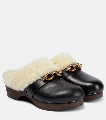 Saint Laurent Le Maillon leather and shearling clogs