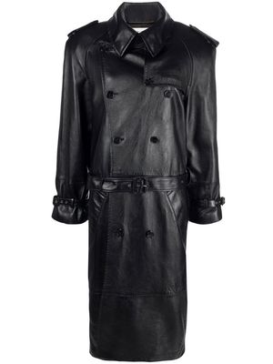 Saint Laurent leather double-breasted coat - Black