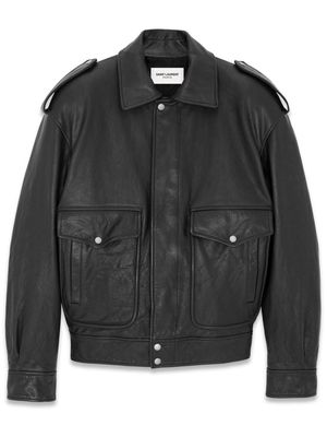 Saint Laurent leather zip-up jacket - Black
