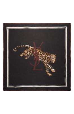 Saint Laurent Leopard Monogram Modal & Cashmere Scarf in Black/Multicolor