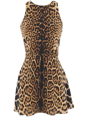 Saint Laurent leopard-print cut-out minidress - Brown