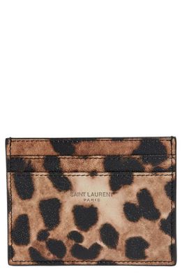 Saint Laurent Leopard Print Lambskin Card Case in Beige/Brown