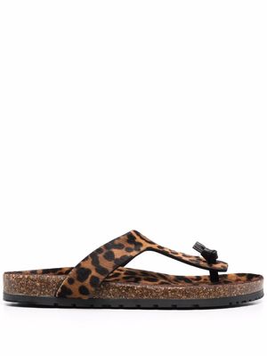 Saint Laurent leopard-print leather flip flops - Black